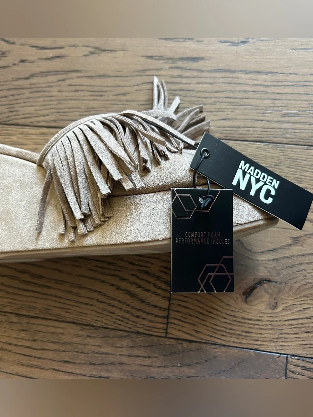 NWT! Madden NYC Women's Fringe Boho Taupe Faux Suede Wedge Platform Sandal Sz 9